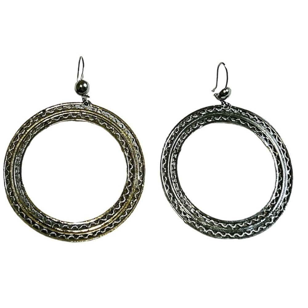 2/$15 Silver Tone Large Hoop Earrings | Textured Circle Statement Earrings